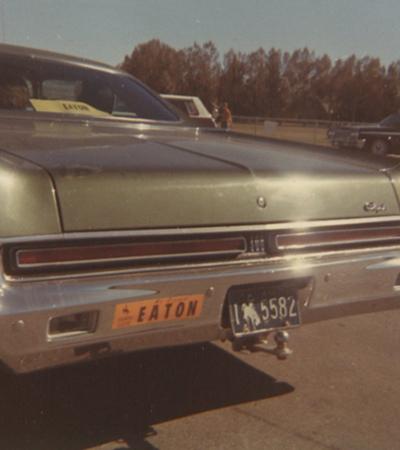 Car with an EATON bumper sticker.